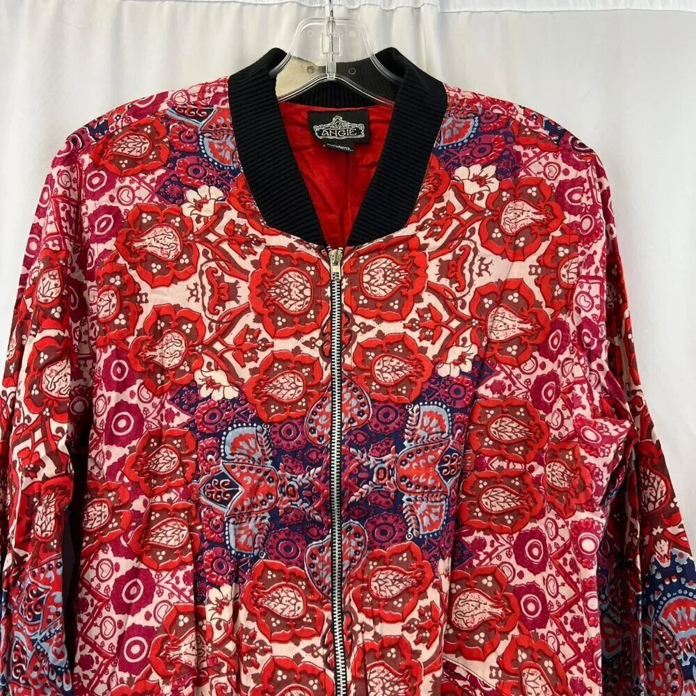 Angie Women’s Paisley Jacket Full Zip Red/Multi Size Large